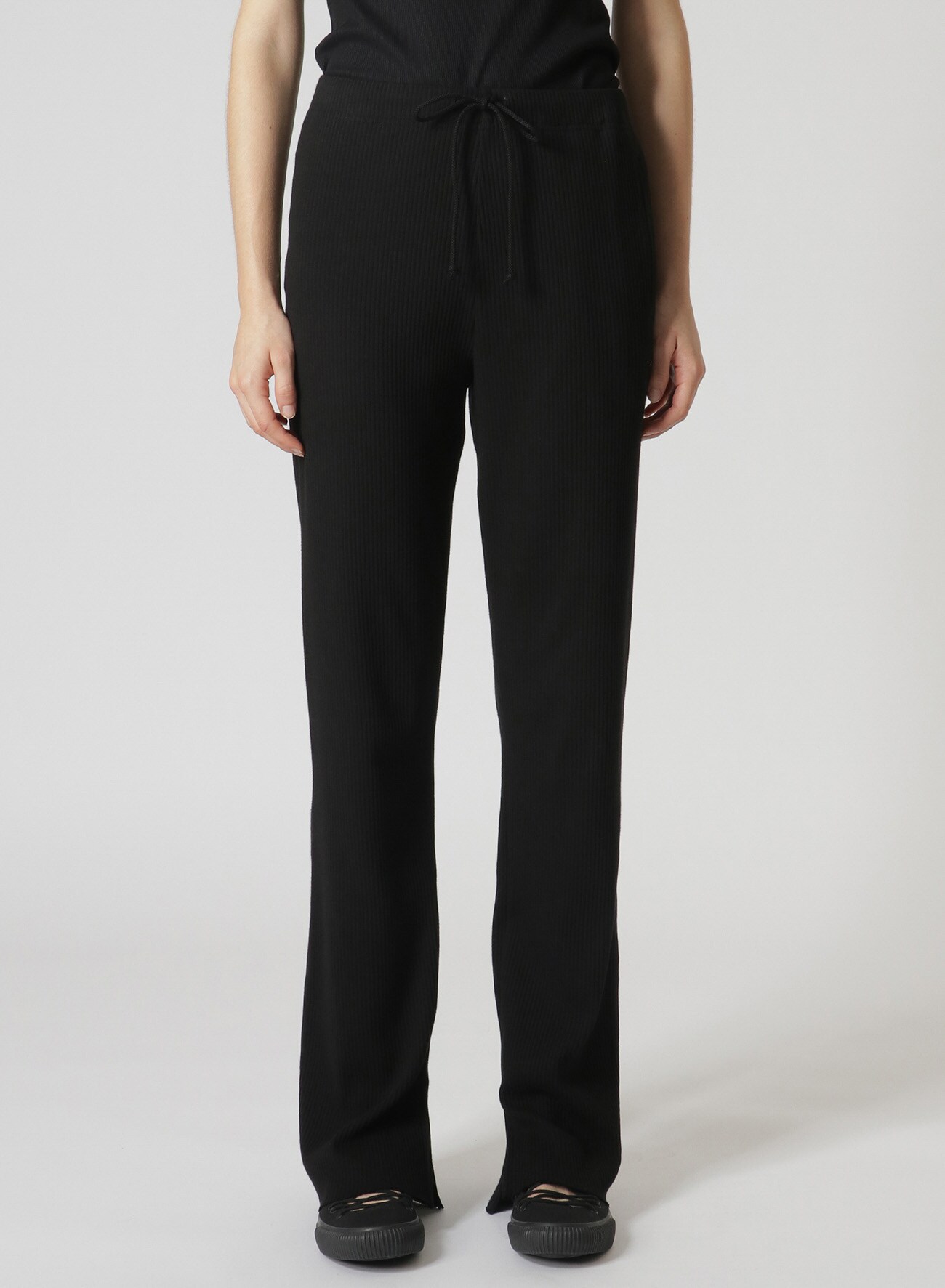 COTTON WELT RIB SIDE SLIT SLIM PANTS(S Black): Y's｜THE SHOP YOHJI