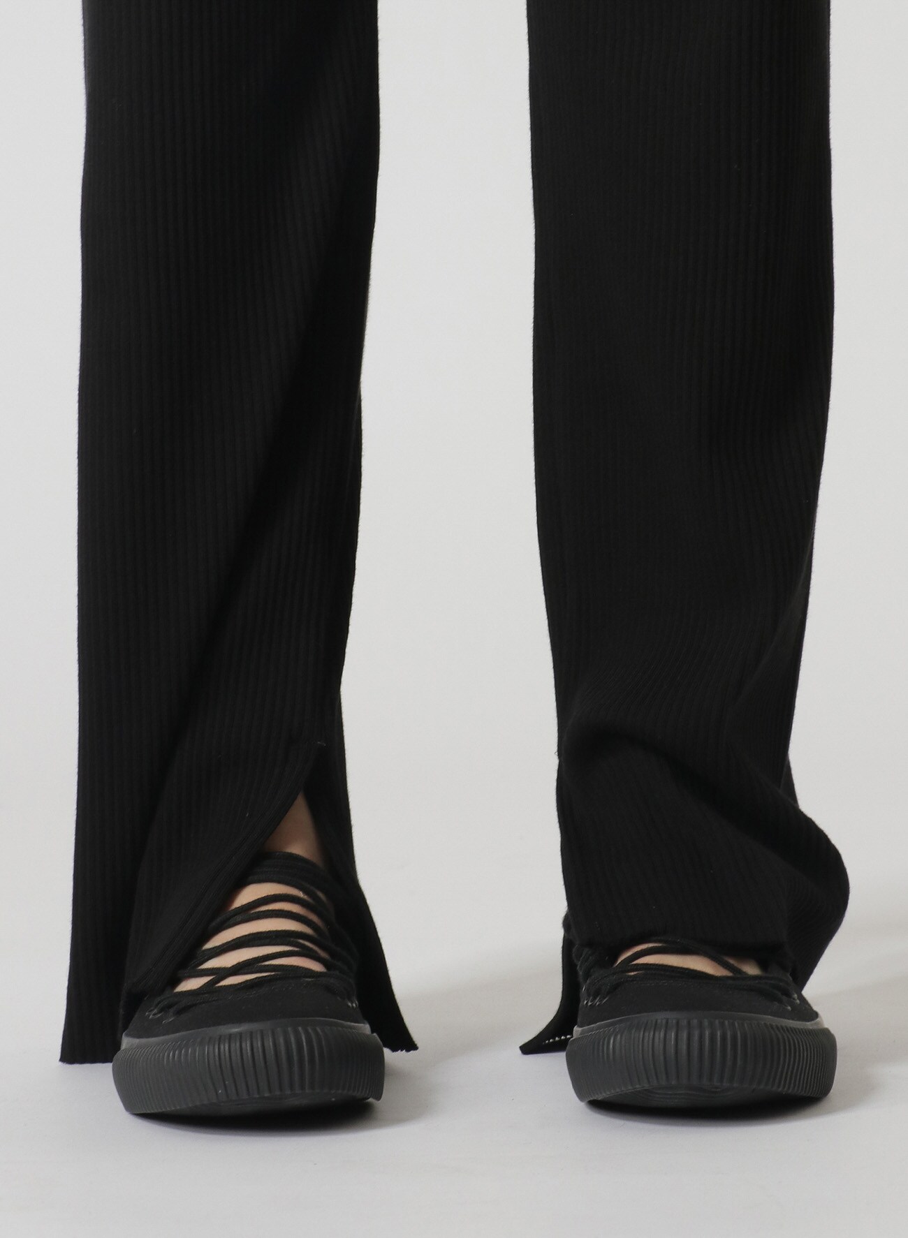 COTTON WELT RIB SIDE SLIT SLIM PANTS(S Black): Y's｜THE SHOP YOHJI